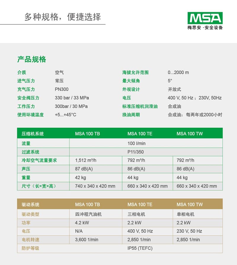 梅思安（MSA） 100TE 高压空气压缩机 （三相电源） （代替: 爱安达（L&W） LW100 E ECO）